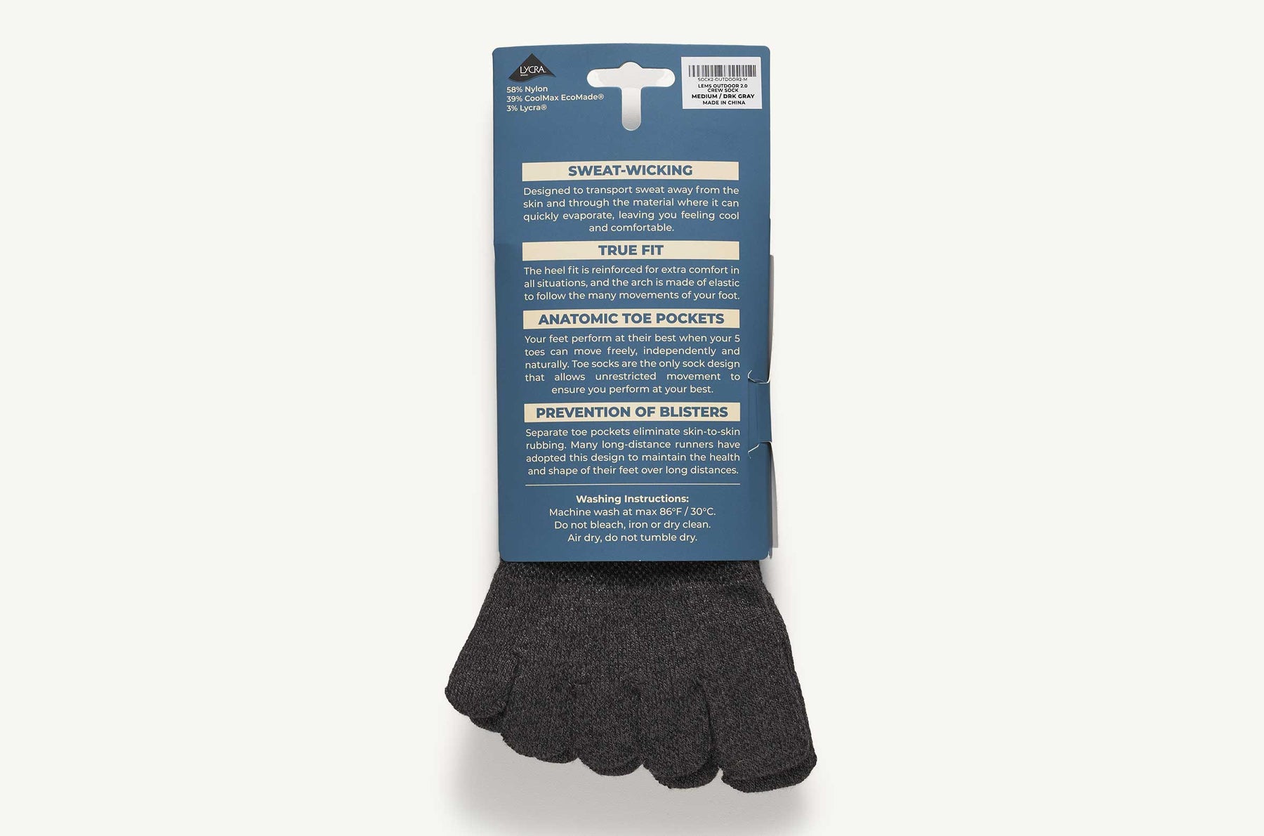 Lems Outdoor Crew Toesock - Dark Gray (EcoMade)