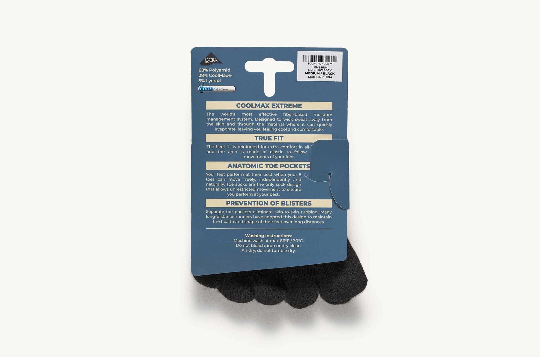 Lems Run No-Show Toesock - Black
