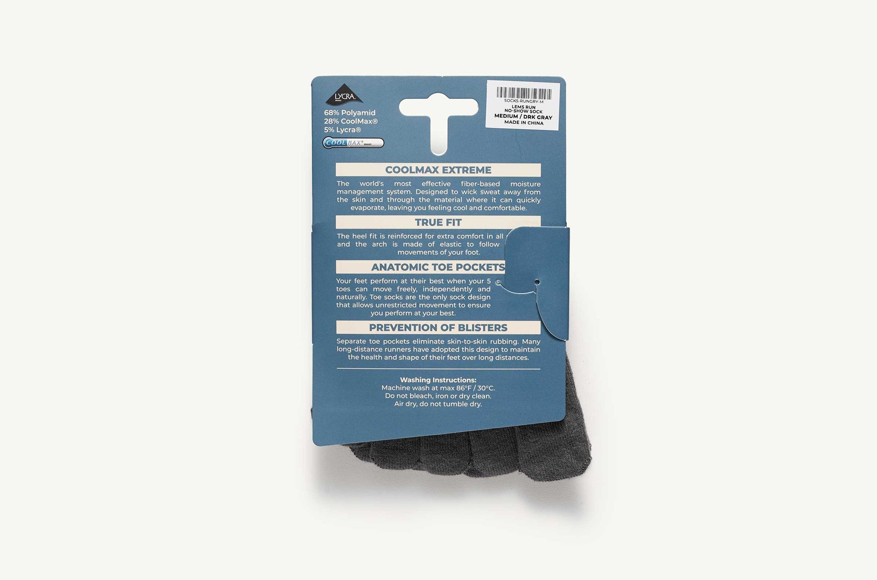Lems Run No-Show Toesock - Dark Gray